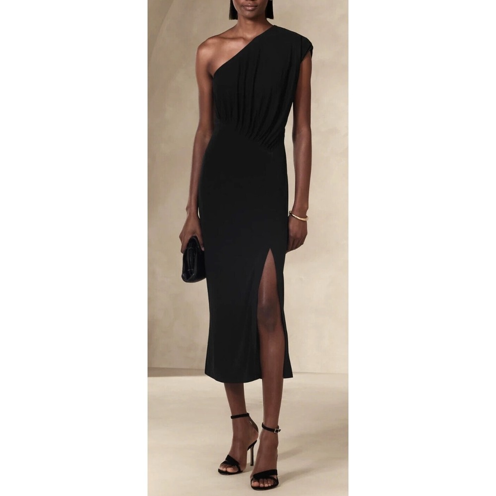 Banana Republic‎ Radhi One Shoulder Midi Dress Black XS Evening Cocktail